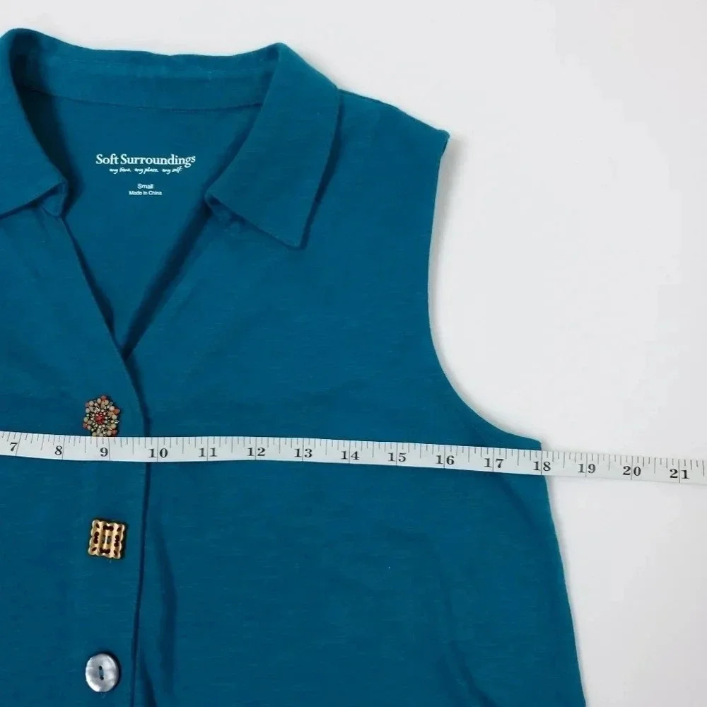 Soft Surroundings Danielle Button Top Tank Teal S - Picture 9 of 13